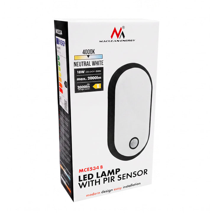 LED svietidlo s pohybovým senzorom Maclean, senzor PIR, čierne, 10 W/15/18 W, IP65, možnosť zmeny farby 3000/4000/6000 K, MCE534 B