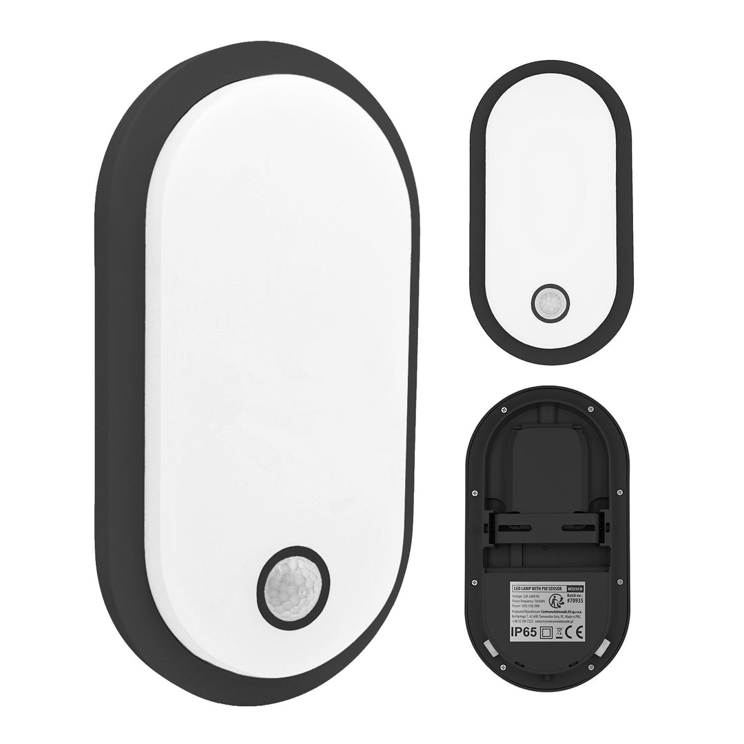 LED svietidlo s pohybovým senzorom Maclean, senzor PIR, čierne, 10 W/15/18 W, IP65, možnosť zmeny farby 3000/4000/6000 K, MCE534 B