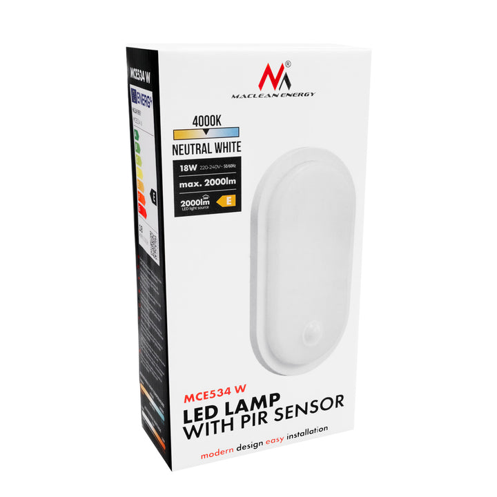 LED svietidlo s pohybovým senzorom Maclean, senzor PIR, biele, 10 W/15/18 W, IP65, možnosť zmeny farby svetla 3000/4000/6000 K, MCE534 W