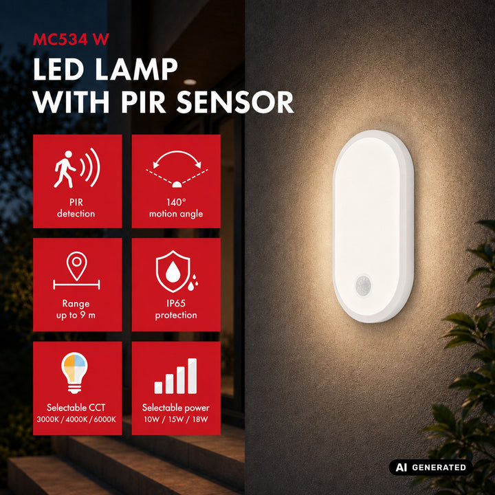 LED svietidlo s pohybovým senzorom Maclean, senzor PIR, biele, 10 W/15/18 W, IP65, možnosť zmeny farby svetla 3000/4000/6000 K, MCE534 W