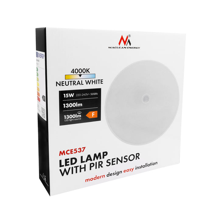 LED svietidlo so senzorom PIR značky Maclean, stropné, 15 W, 1300 lm, IP54, 220–240 V~ 50/60 Hz, MCE537