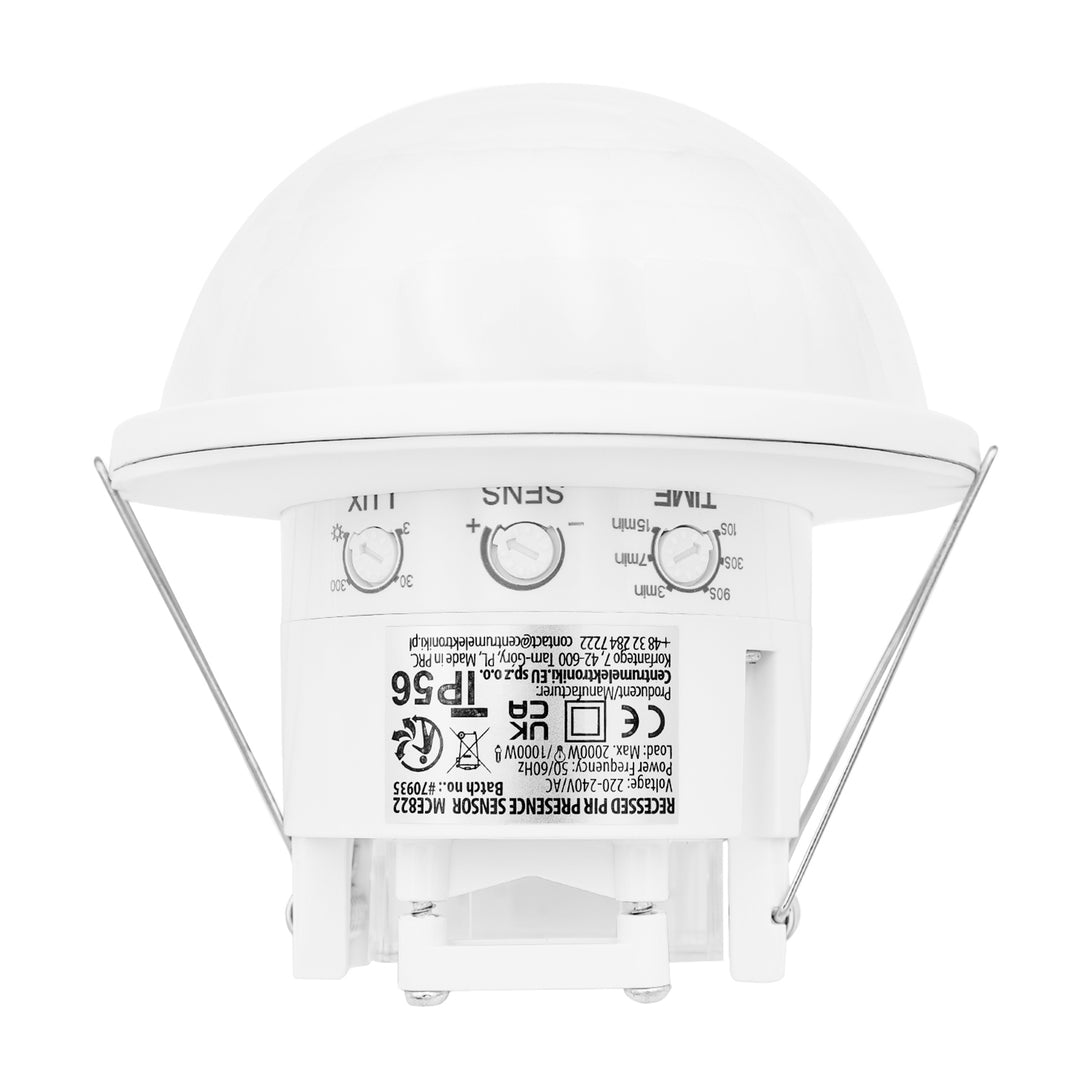 PIR snímač prítomnosti Maclean, na zapustenie, dosah 10 × 40 m, 1000 W/2000 W, 220–240 V striedavého prúdu, 50/60 Hz, IP54, MCE822