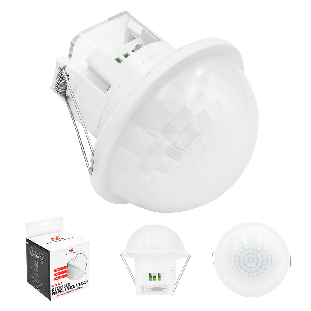 PIR snímač prítomnosti Maclean, na zapustenie, dosah 10 × 40 m, 1000 W/2000 W, 220–240 V striedavého prúdu, 50/60 Hz, IP54, MCE822