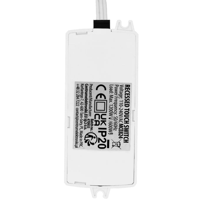 Dotykový vypínač na zapustenie Maclean, <40 mm, 110–240 V striedavého prúdu, max. zaťaženie 600 W pre LED, MCE824