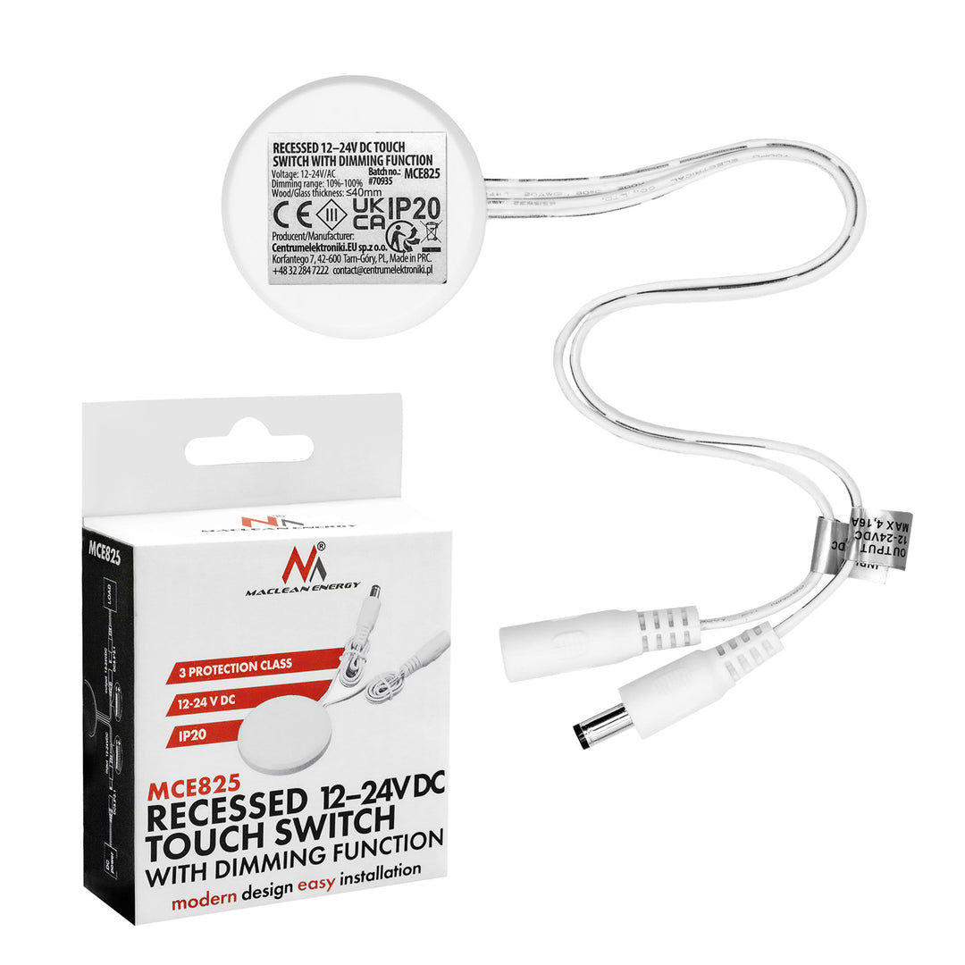 Dotykový vypínač na zapustenie Maclean, <40 mm, 12–24 V DC, max. zaťaženie 48/96 W, MCE825