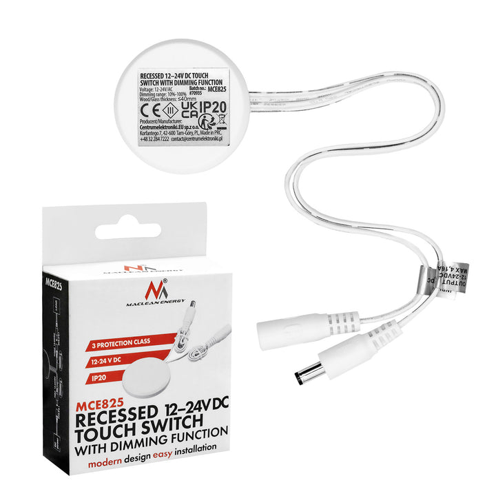 Dotykový vypínač na zapustenie Maclean, <40 mm, 12–24 V DC, max. zaťaženie 48/96 W, MCE825