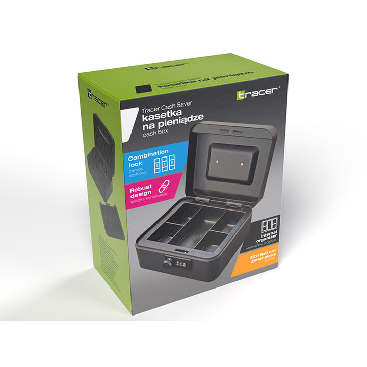 Pokladnička Tracer, držadlo na prenášanie, skrytá priehradka, čierna, Cash Saver