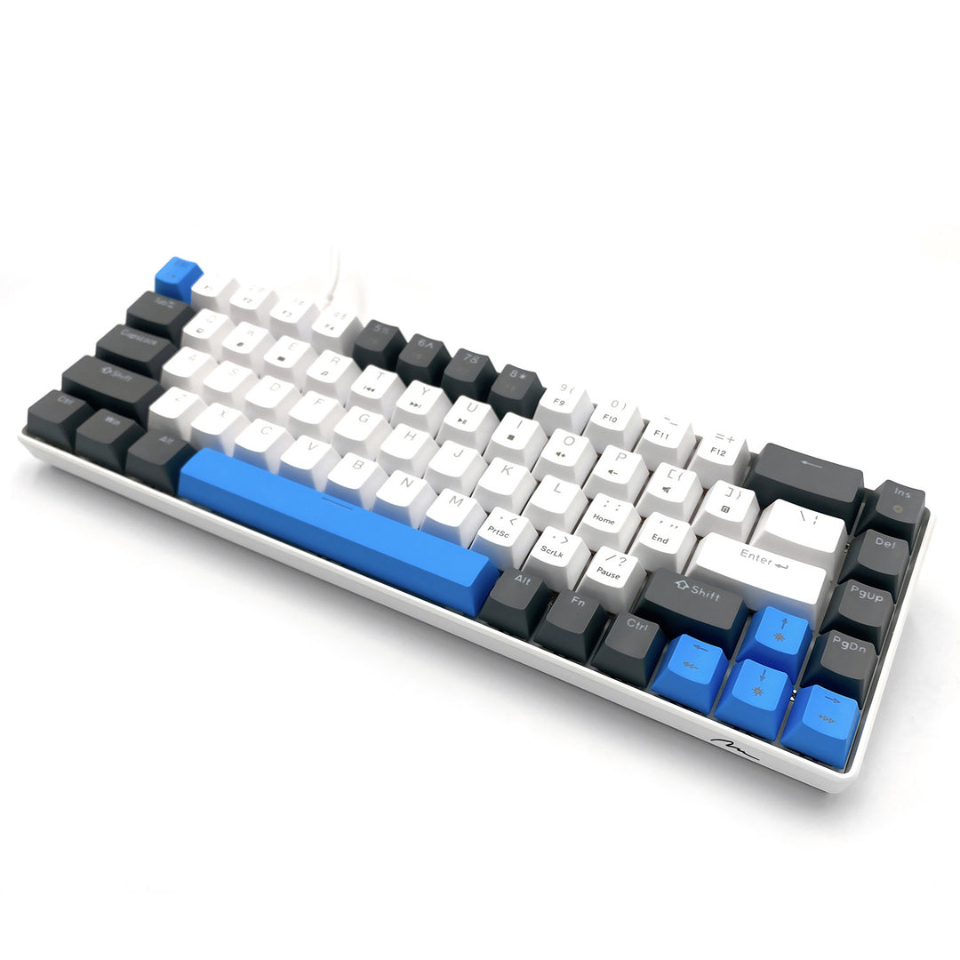 RED CORE MX60 – Krátka 60 % mechanická herná klávesnica, tiché mechanické spínače RED, farebné podsvietenie, 68 klávesov, USB-C. Farba: biela/modrá. Mediatech