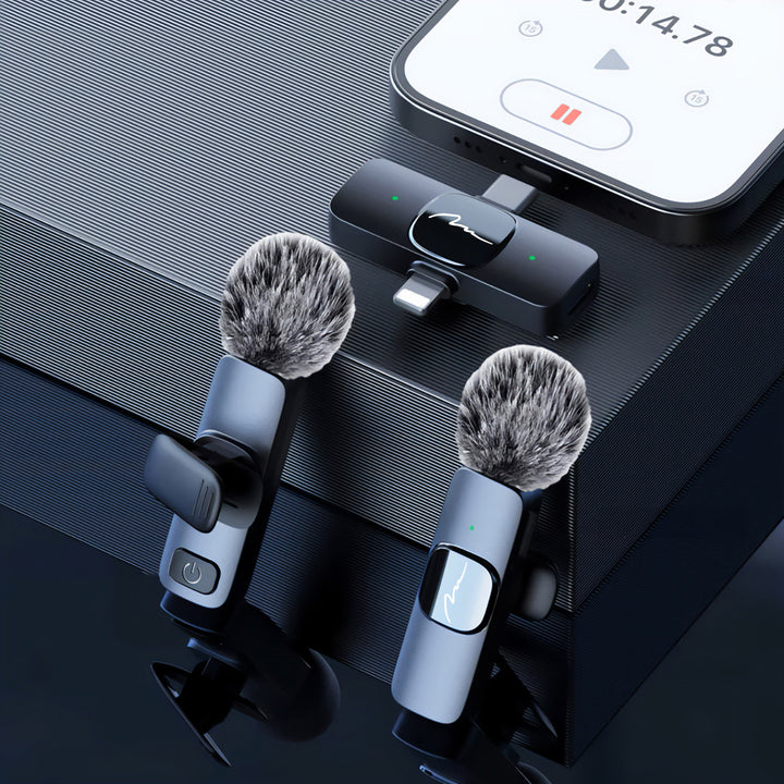 MICRO-MIC DUO – 2x bezdrôtový klopový mikrofón (sada), s klipom, iOS a Android (OTG), mini, supercitlivý. USB-C a LIGHTNING, Mediatech