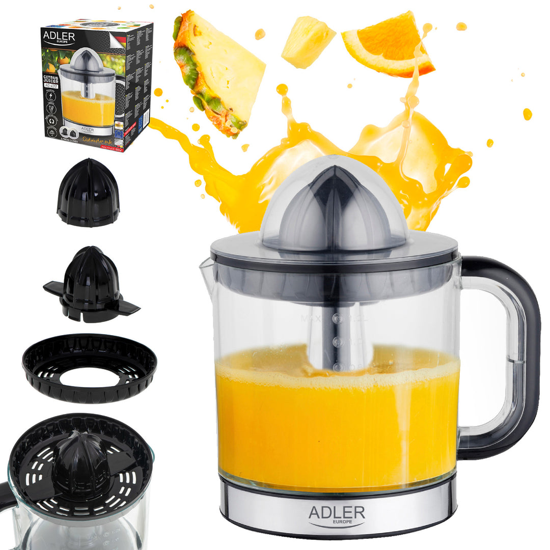 Odšťavovač citrusov Adler, objem 1,2 l, maximálny výkon 60 W, čierny, AD 4012