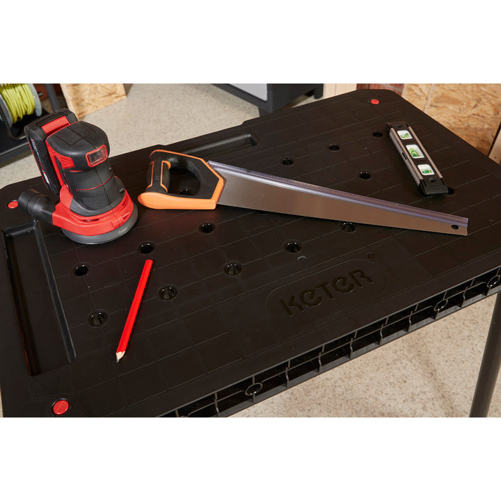 Skladací pracovný stôl Keter Ultimate, nosnosť až 453 kg, montáž za 30 sekúnd, veľký pracovný priestor s otvormi 3/4 palca, prenosný, 262936
