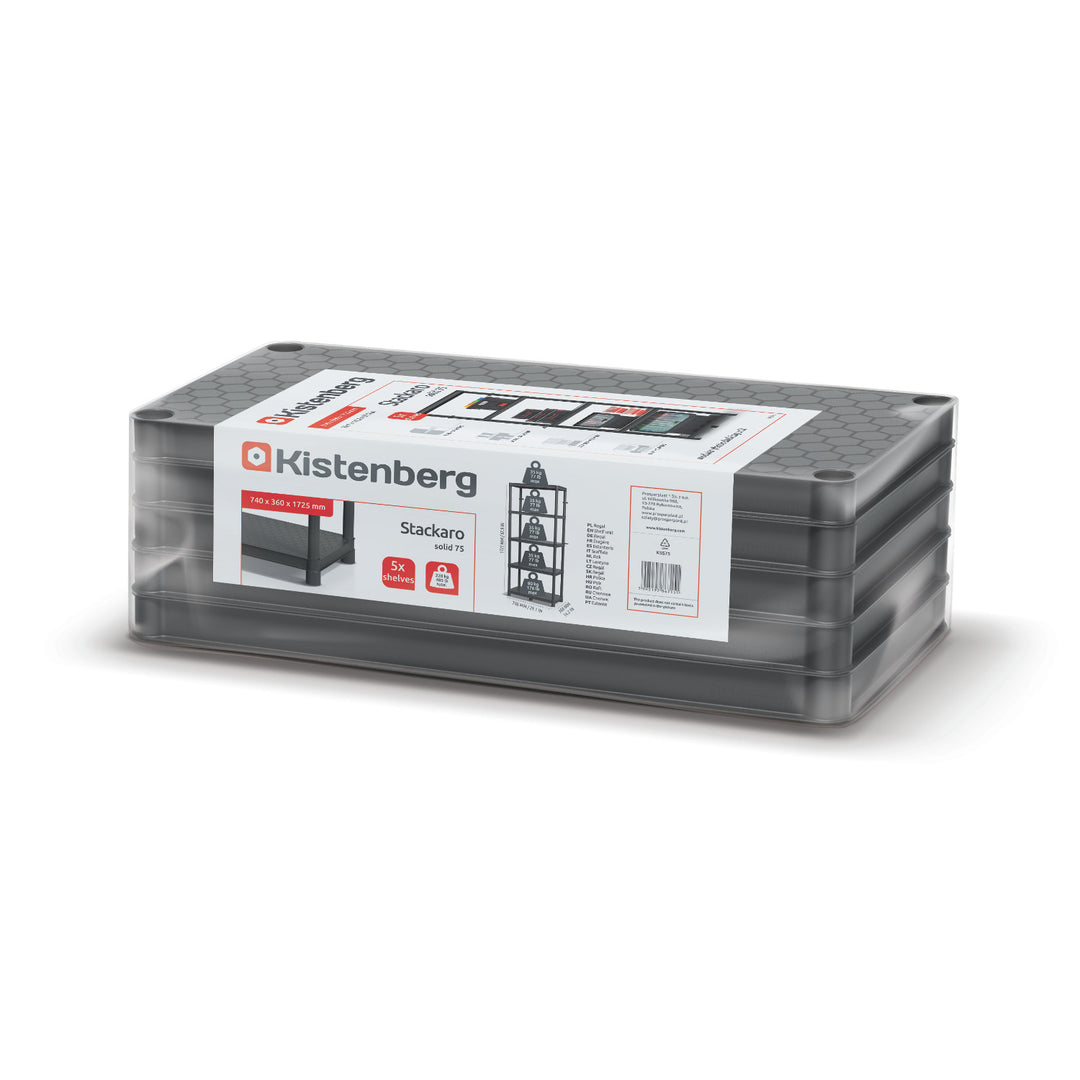 Stackaro Solid 75 Kistenberg regálová jednotka, max. celkové zaťaženie 220 kg, 5 políc, montáž na stenu, KSS75L5HD-S411