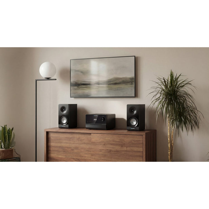 Mikrosystém Blaupunkt, výkon 100 W RMS, tuner DAB+, LED displej, FM rádio, teleskopická anténa v balení, konektor HDMI ARC, CD/MP3/USB/BT, hodiny s funkciou budíka, MS49DAB