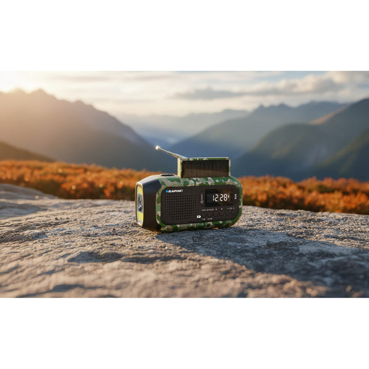 Núdzové rádio Blaupunkt FM, LED baterka, čitateľské svetlo, trojitý nabíjací systém, SOS alarm, ER20GC