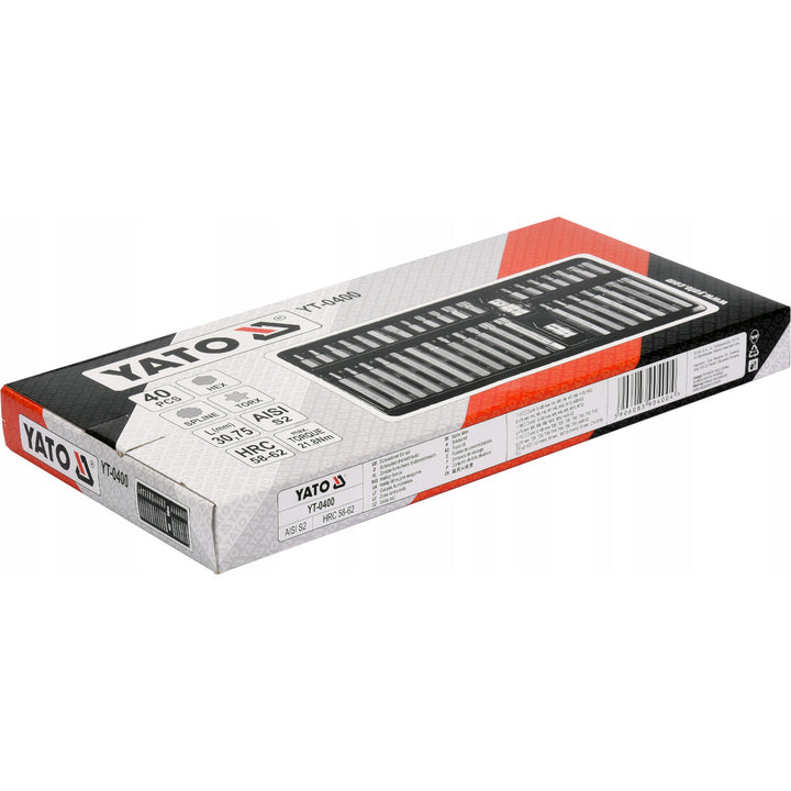 Profesionálna sada bitov Yato, Torx, Spline, Hex, vyrobená zo zliatiny nástrojovej ocele S2, vysoká tvrdosť HRC 58–62, v puzdre, YT-0400