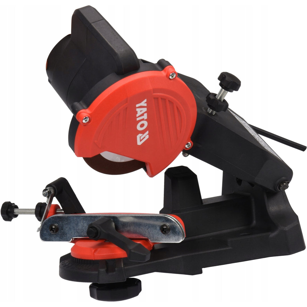 Elektrická brúska Yato na reťaze reťazových píl, výkon 85 W, otáčky 5500 ot./min, uhol brúsenia 0–35°, kovové vedenie, kábel 1,8 m, YT-84990