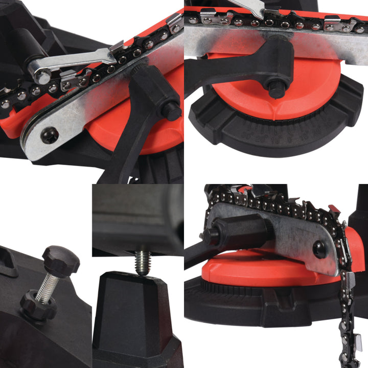 Elektrická brúska Yato na reťaze reťazových píl, výkon 85 W, otáčky 5500 ot./min, uhol brúsenia 0–35°, kovové vedenie, kábel 1,8 m, YT-84990