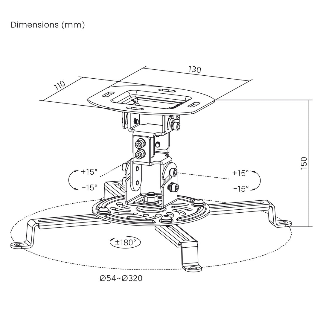 Stropný držiak / záves na projektor Maclean, 54–320 mm, do 13,5 kg, otočný o 360 stupňov MC-200 B