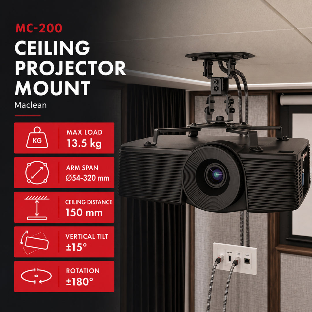 Stropný držiak / záves na projektor Maclean, 54–320 mm, do 13,5 kg, otočný o 360 stupňov MC-200 B