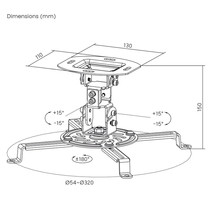 Stropný držiak / záves pre projektor Maclean, 54–320 mm, do 13,5 kg, otočný o 360 stupňov MC-200 W