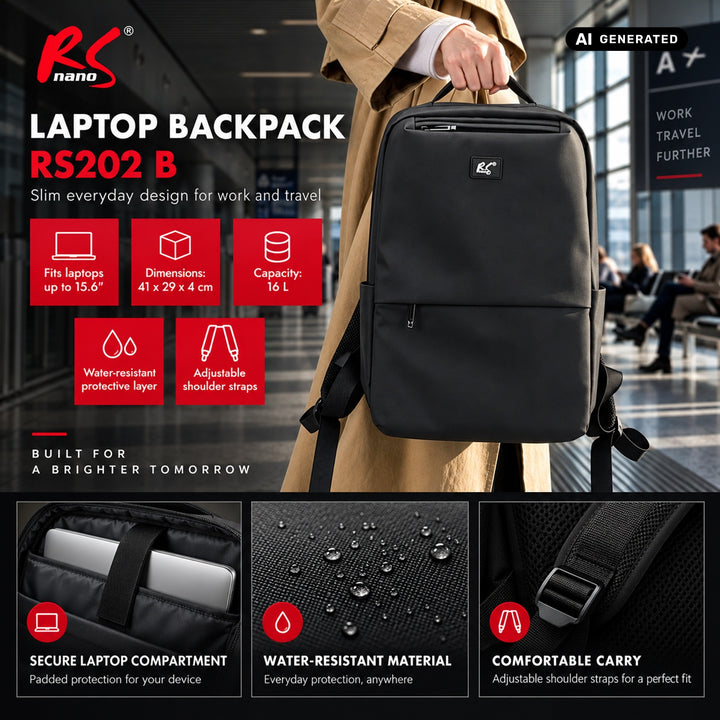 Batoh na notebook NanoRS, 15,6", čierny, 41x29x4, vodoodolný RS202 B