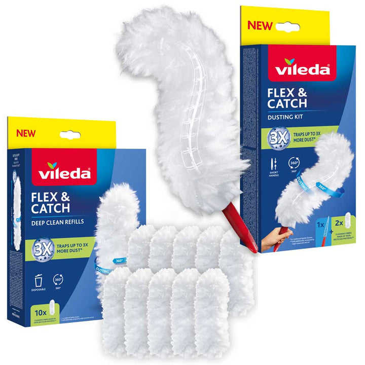 Vileda Flex&Catch lopatka na smeti s krátkou rukoväťou, protisklzovou ochranou, flexibilnou hlavou + 10 náplní