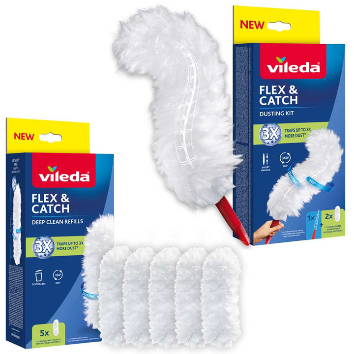 Vileda Flex&Catch lopatka na smeti, s krátkou rukoväťou, protišmykovou ochranou, flexibilnou hlavou + 5 náplní
