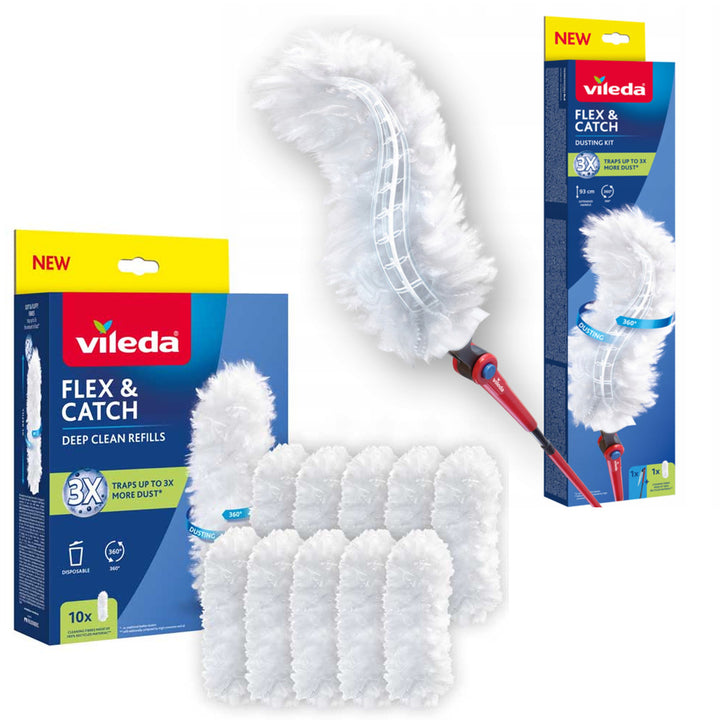 Vileda Flex&Catch lopatka na smeti s dlhou rukoväťou, protisklzovou ochranou, flexibilnou hlavou + 10 náhradných vložiek do lopatky
