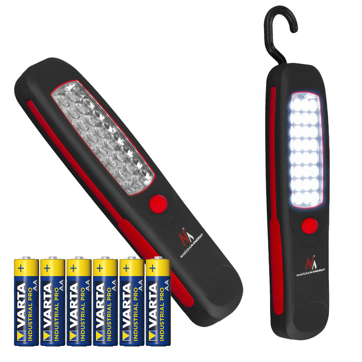 Maclean 24 LED dielenská lampa, magnet, háčik, MCE03 2 kusy + 6x batérie Varta Industrial LR6/AA R-06