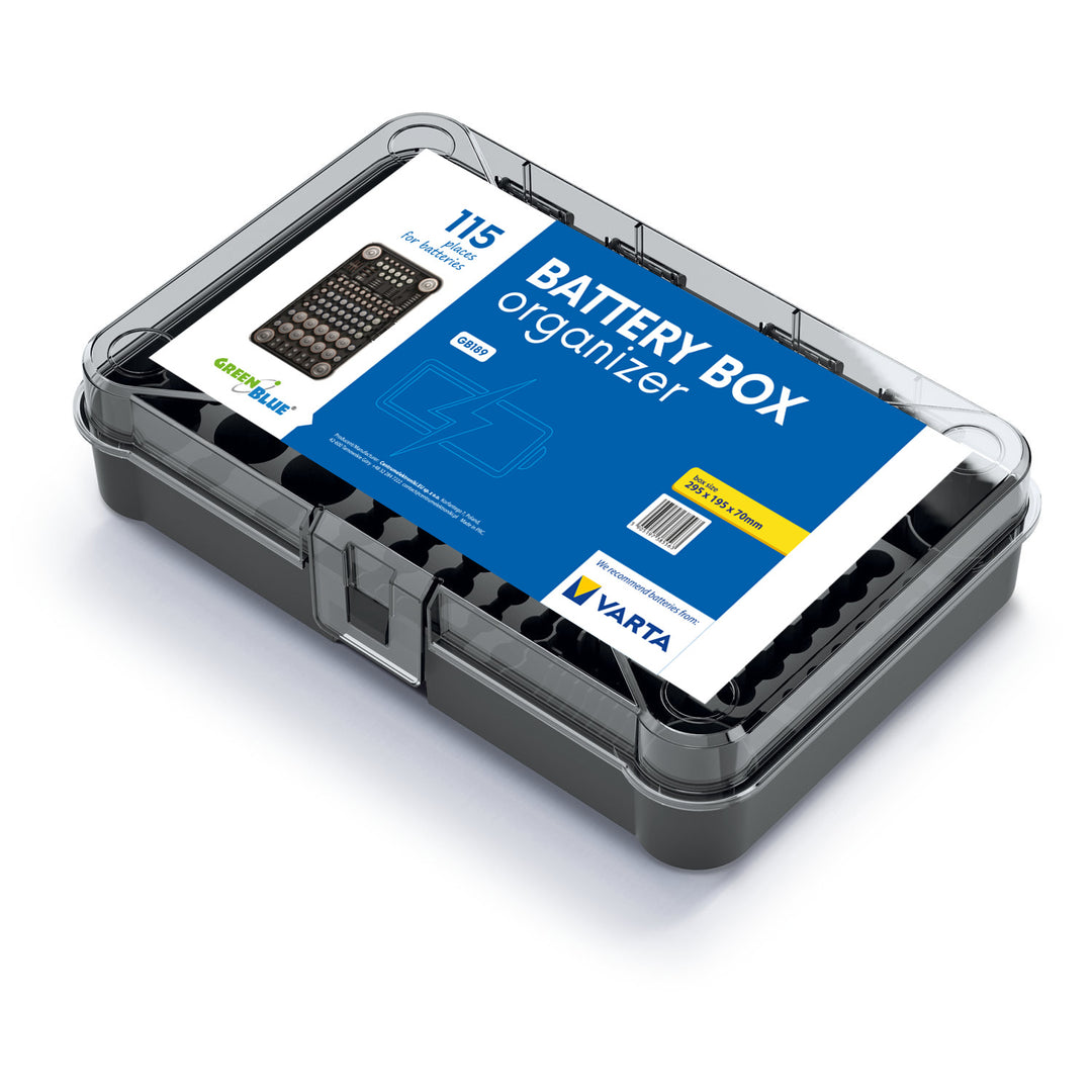 Organizér na batérie GreenBlue Varta Box GB189 + 22 ks priemyselných batérií Varta AA + 25 ks priemyselných batérií Varta AAA + 4 ks lítiových batérií Varta CR2032