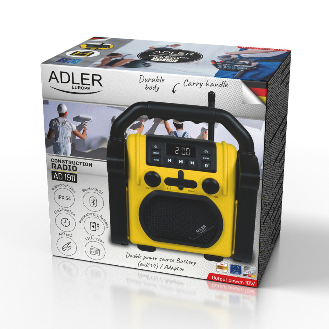 Stavebné rádio Adler, Bluetooth 5.1, IPX 54, výkon 10 W, AD 1911