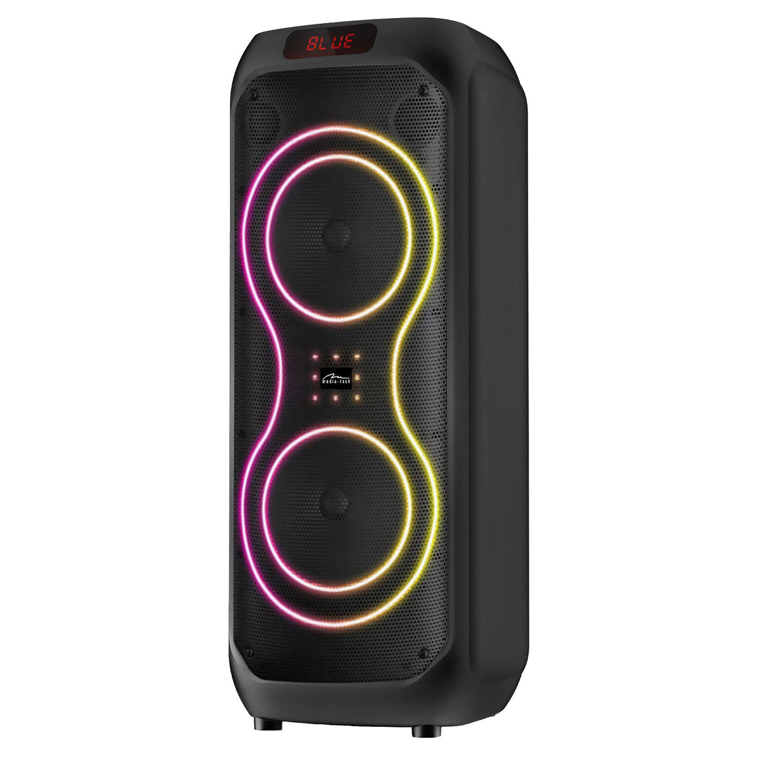 Veľký Bluetooth reproduktor, 120 W RMS/1400 W PMPO, dva 8" reproduktory, ekvalizér, karaoke funkcia, MP3/microSD karty, USB, AUX, BT 5.3+EDR, displej, LED, vstavaná batéria, diaľkové ovládanie, MT3185