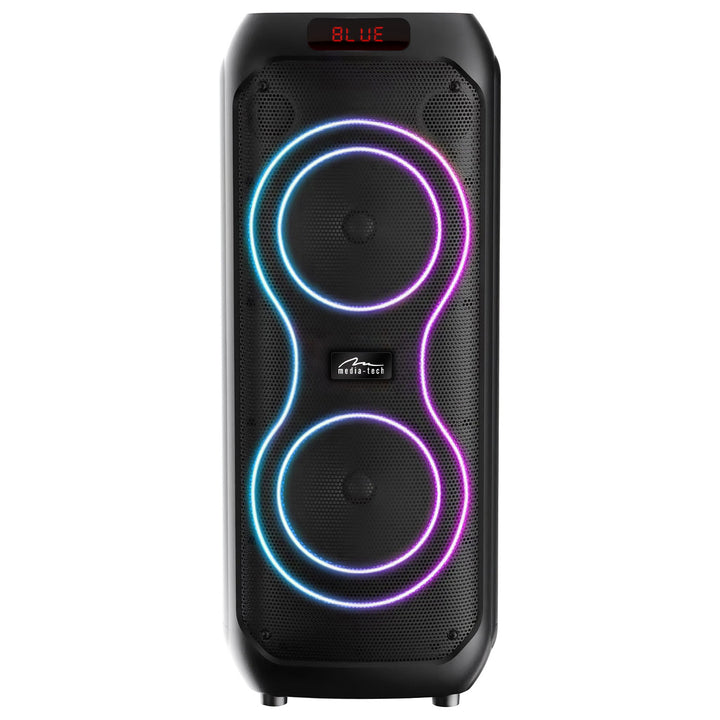 Veľký Bluetooth reproduktor, 120 W RMS/1400 W PMPO, dva 8" reproduktory, ekvalizér, karaoke funkcia, MP3/microSD karty, USB, AUX, BT 5.3+EDR, displej, LED, vstavaná batéria, diaľkové ovládanie, MT3185