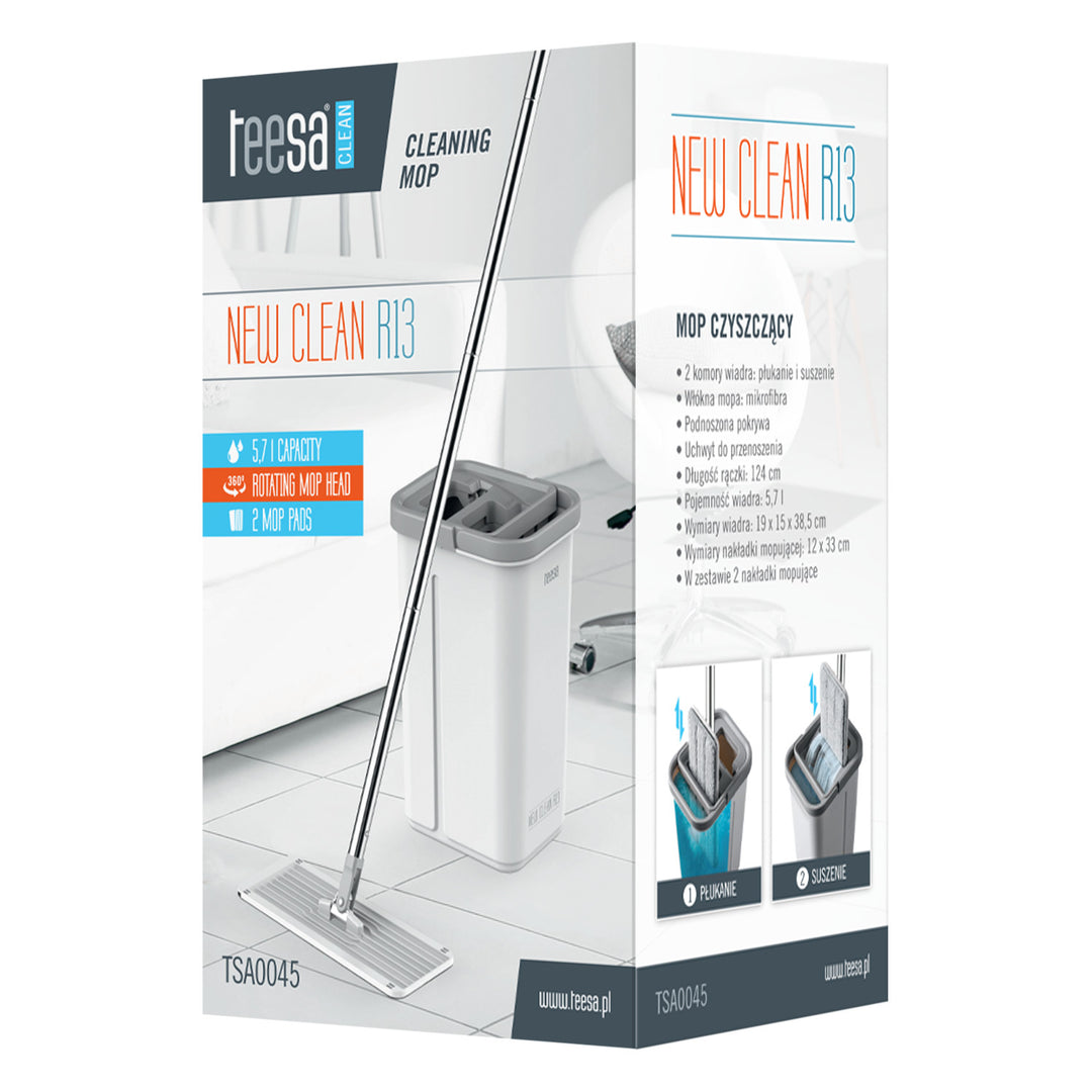 Teesa mop na čistenie podláh, vedro s dvoma priehradkami, objem 5,7 l, New Clean R13, Teesa