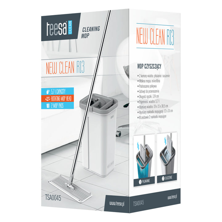 Teesa mop na čistenie podláh, vedro s dvoma priehradkami, objem 5,7 l, New Clean R13, Teesa