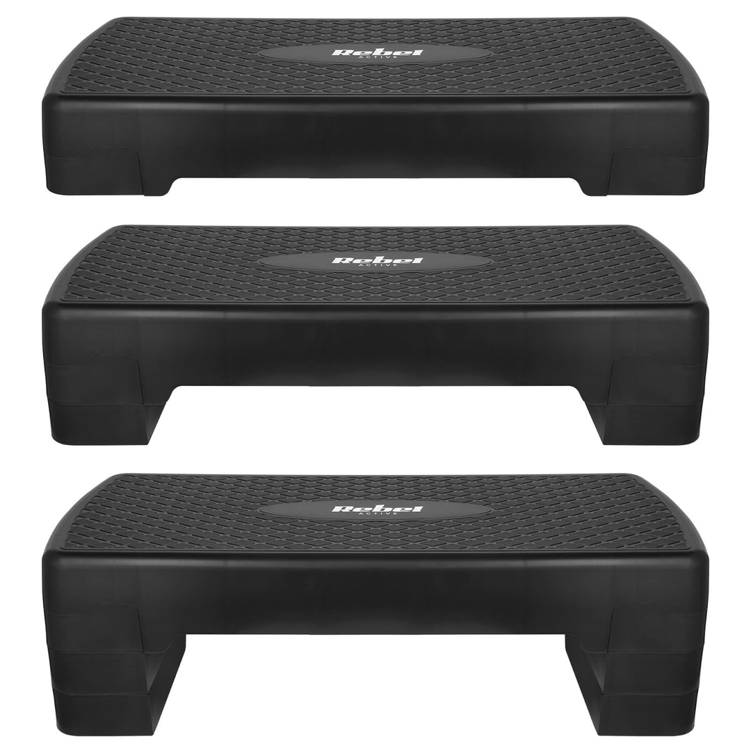 Rebel Active aerobik a fitness step, 3 schody, 68 cm, čierny, RBA-3227-BK
