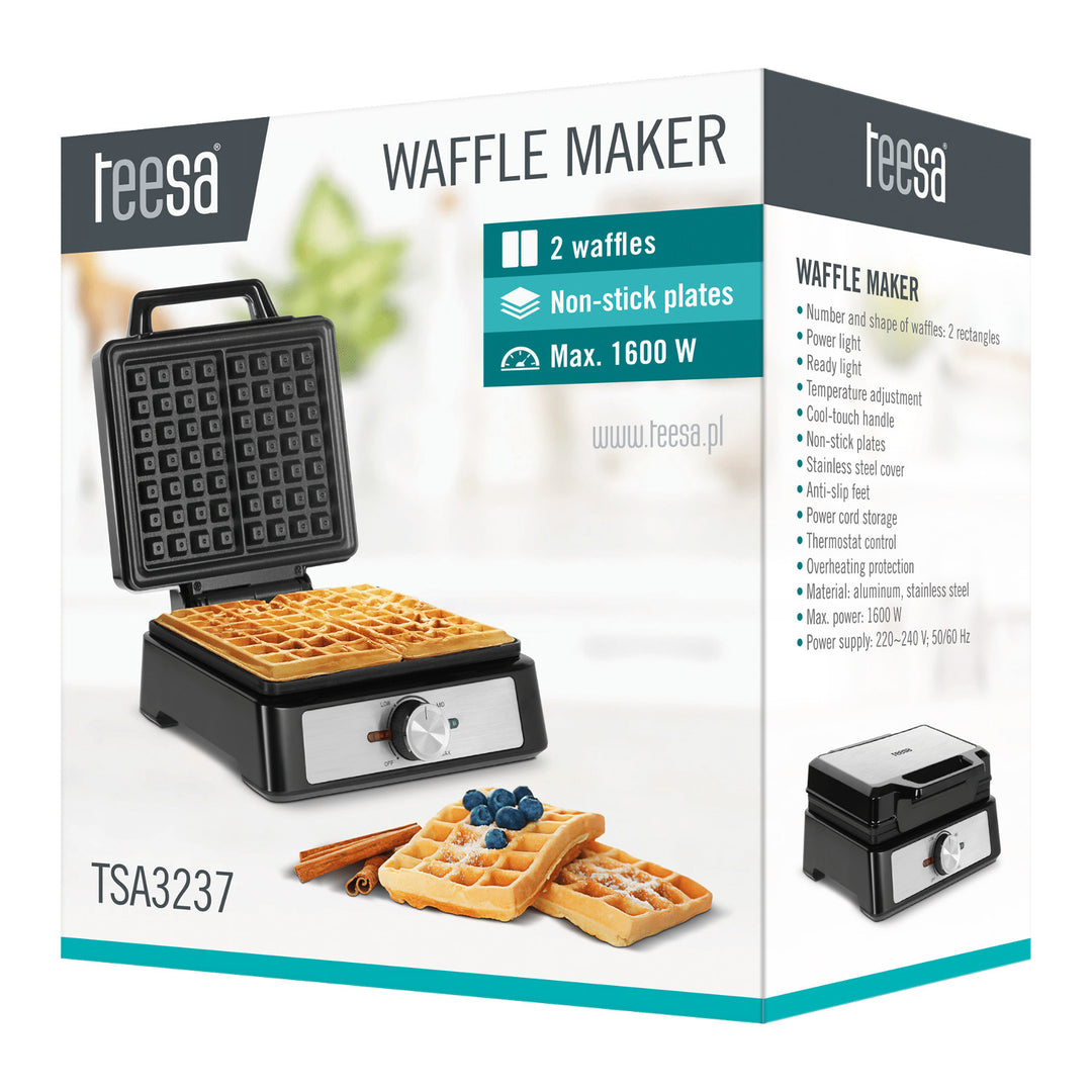 Vaflovač Teesa, na 2 vafle, výkon 1600 W, nastavenie výkonu, TSA3237