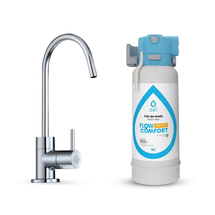 Filtračný systém Dafi Flow Comfort Perfect, vrátane kohútika na filtrovanú vodu, prietok filtra až 4,3 l/min, farba chróm, F.FR.FIL.POD.Z.REG.BAT.1.DR