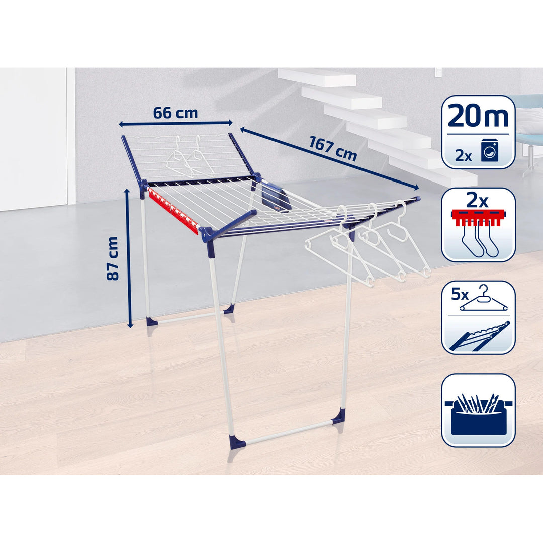 Leifheit Pegasus 200 Solid Comfort sušiak na bielizeň, dĺžka šnúry 20 m, protišmykové nožičky, odolný voči poveternostným vplyvom, 2 kolíky na bielizeň, 81516