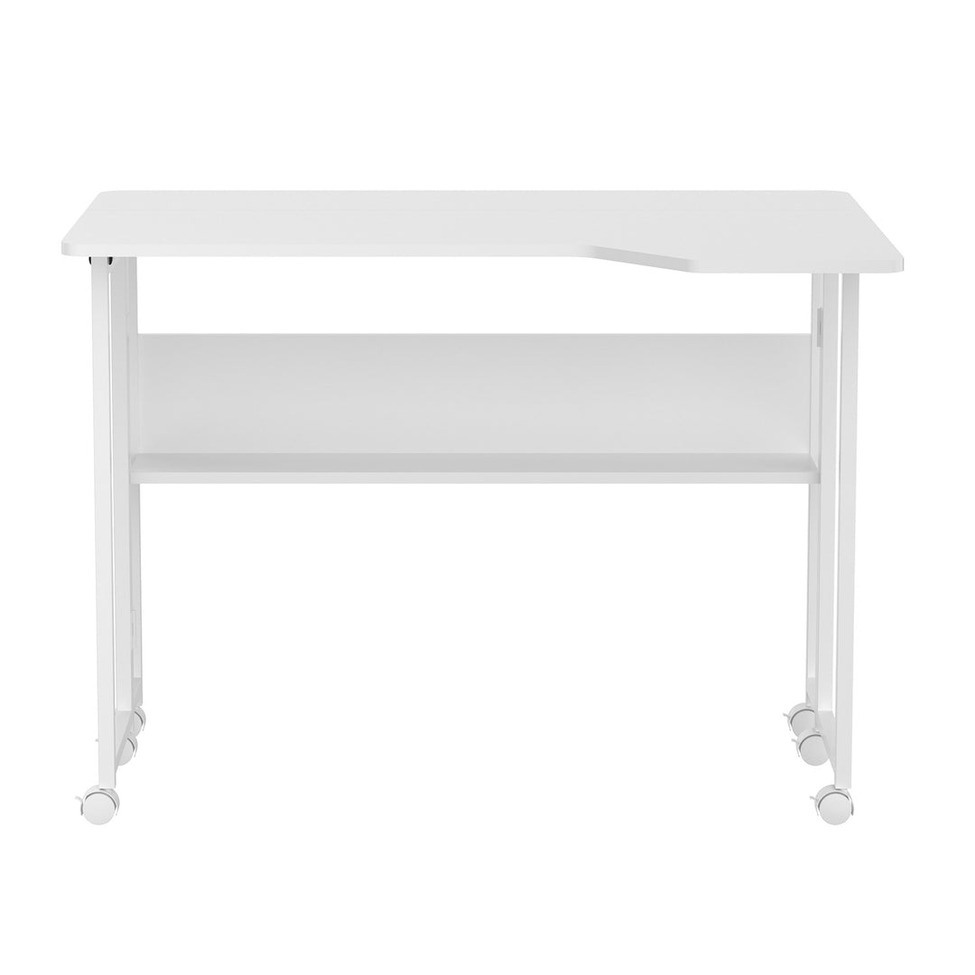 Skladací písací stôl / stolík Maclean, biely, mobilný, 100 × 73 cm, max. 50 kg, uhlový, tvar L, MC-126 L/W
