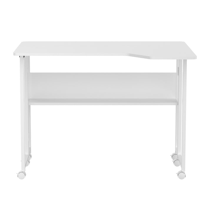 Skladací písací stôl / stolík Maclean, biely, mobilný, 100 × 73 cm, max. 50 kg, uhlový, tvar L, MC-126 L/W