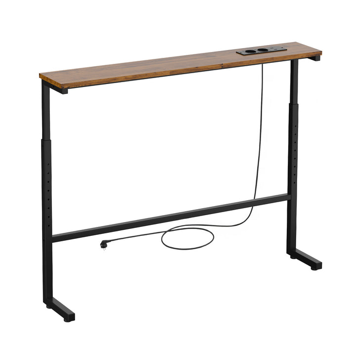Konzola / stolík s nabíjacou lištou Maclean, čierny s rustikálnou doskou, nastaviteľná výška 62–83 cm, max. 25 kg, kábel 2,5 m, MC-140 B