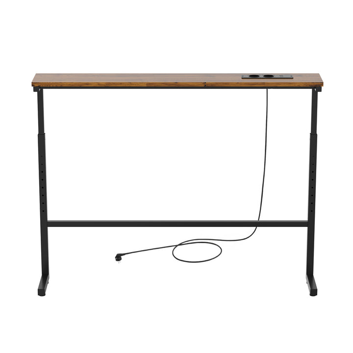 Konzola / stolík s nabíjacou lištou Maclean, čierny s rustikálnou doskou, nastaviteľná výška 62–83 cm, max. 25 kg, kábel 2,5 m, MC-140 B