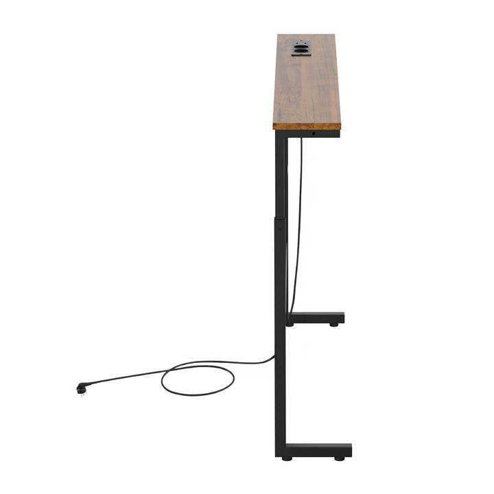 Konzola / stolík s nabíjacou lištou Maclean, čierny s rustikálnou doskou, nastaviteľná výška 62–83 cm, max. 25 kg, kábel 2,5 m, MC-140 B