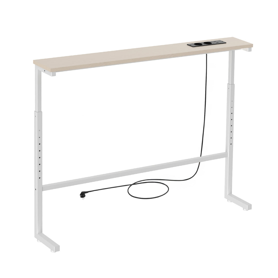 Konzolový stolík s nabíjacou lištou Maclean, biely so svetlou doskou, nastaviteľná výška 62–83 cm, max. 25 kg, kábel 2,5 m, MC-140 W