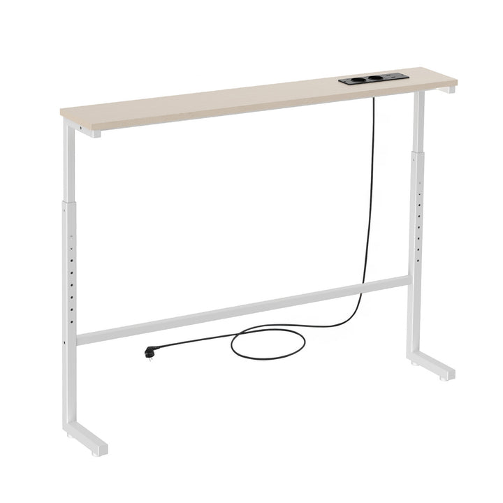 Konzolový stolík s nabíjacou lištou Maclean, biely so svetlou doskou, nastaviteľná výška 62–83 cm, max. 25 kg, kábel 2,5 m, MC-140 W