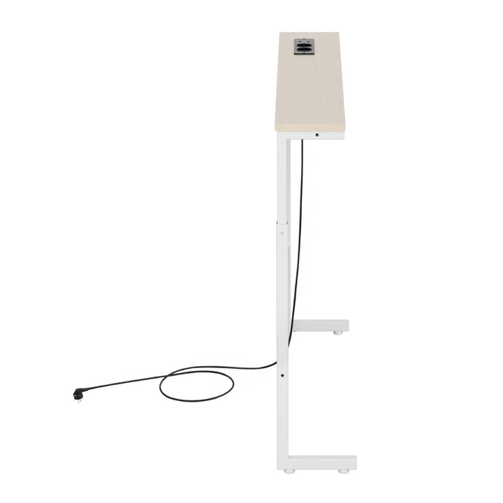 Konzolový stolík s nabíjacou lištou Maclean, biely so svetlou doskou, nastaviteľná výška 62–83 cm, max. 25 kg, kábel 2,5 m, MC-140 W
