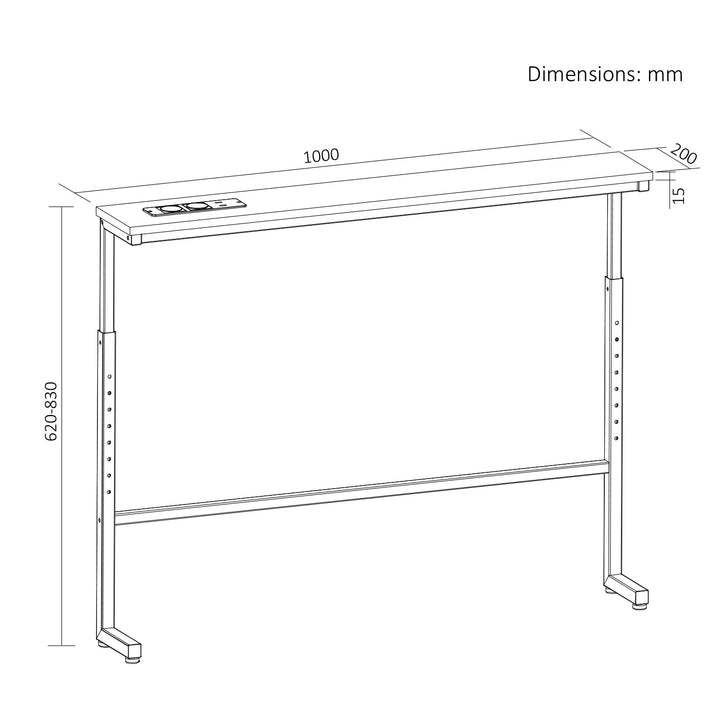 Konzolový stolík s nabíjacou lištou Maclean, biely so svetlou doskou, nastaviteľná výška 62–83 cm, max. 25 kg, kábel 2,5 m, MC-140 W