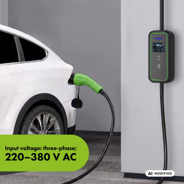 Nabíjačka pre elektromobily (EV) / plug-in hybridy (PHEV) GreenBlue, prenosná, typ 2, dĺžka kábla 6,8 m, IP65, 11 kW, 220–380 V striedavého prúdu, 50/60 Hz, 16 A, 3 fázy, GB1100
