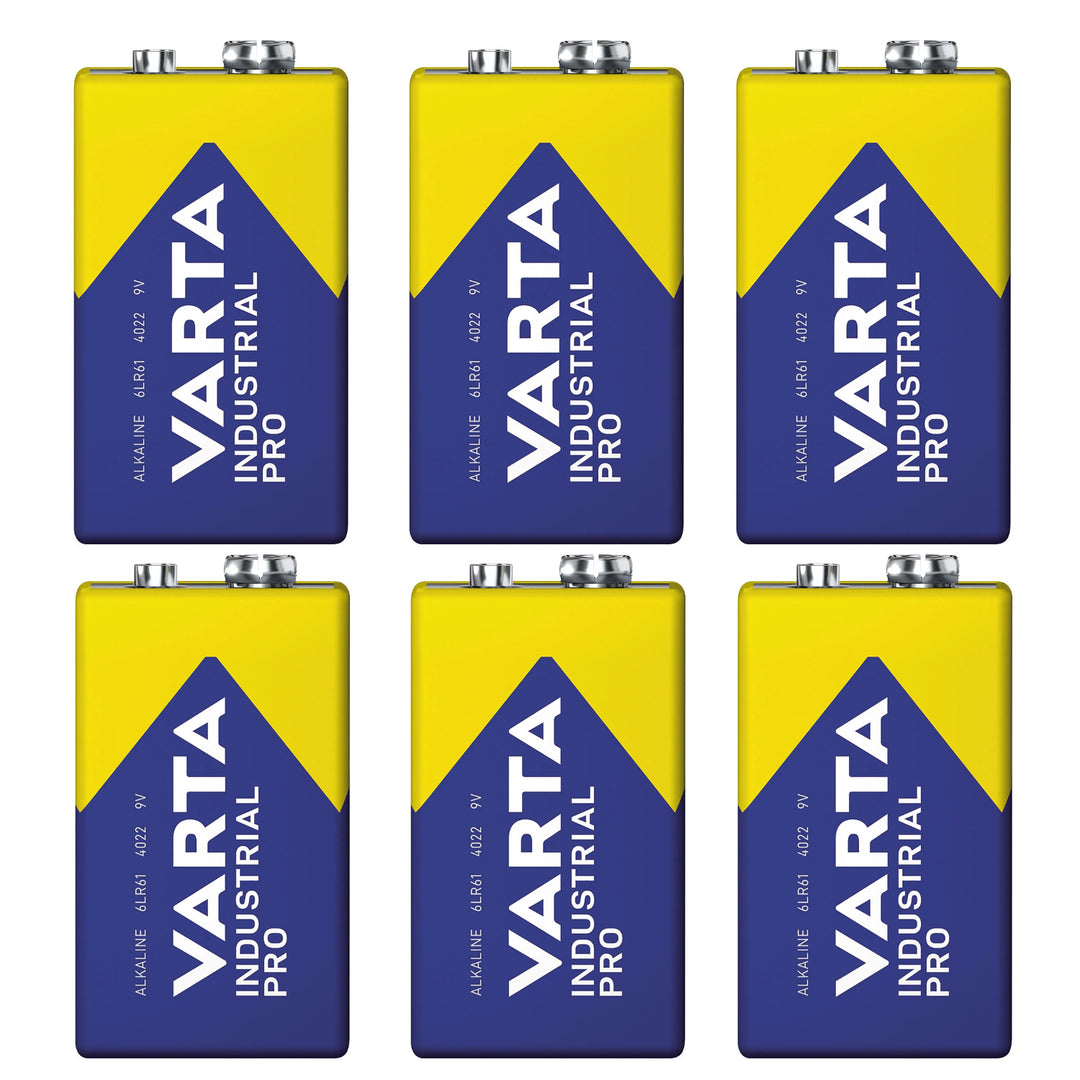 6x batéria R9V R-9 6LR61 9V R-9 alkalická Varta Industrial Pro